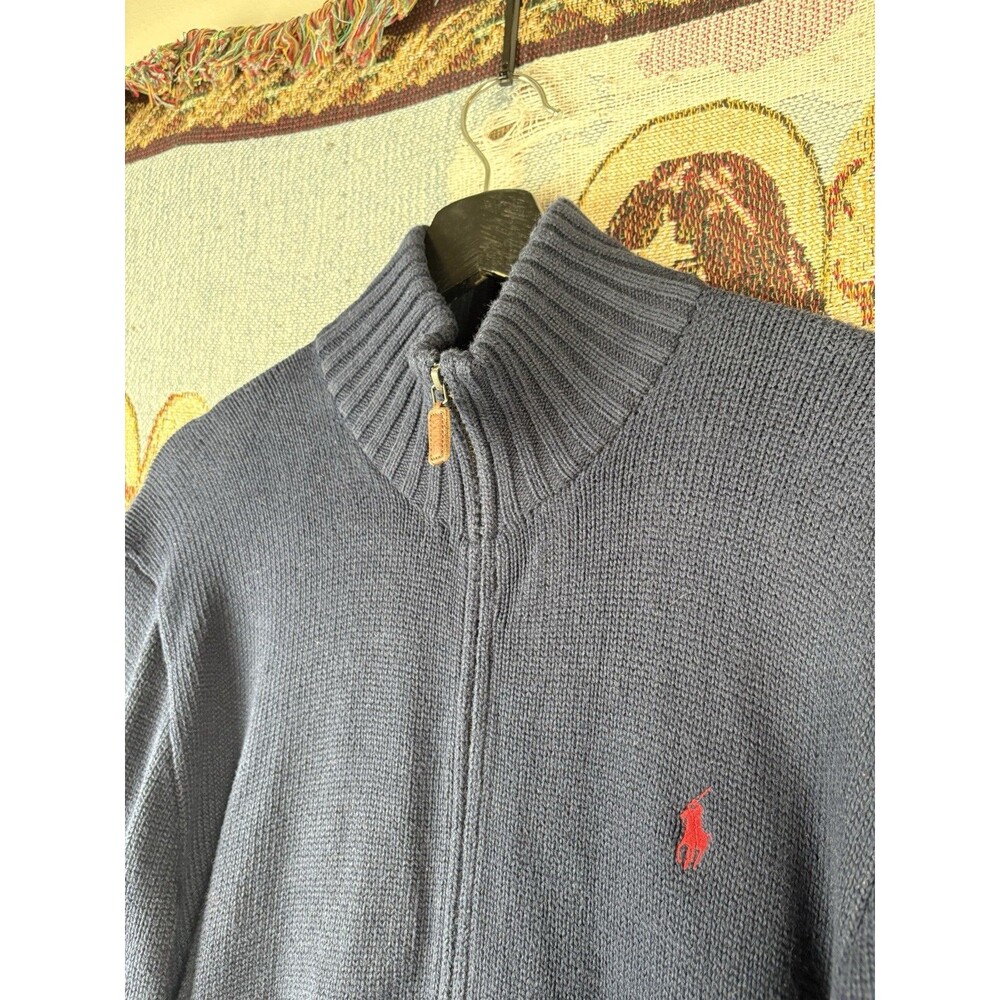 VTG Polo Ralph Lauren Sweater Mens Medium Blue Full Zip Heavy Zip Grandpa